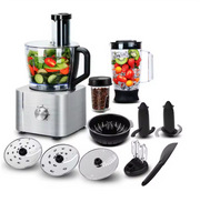 Keukenmachine - Alles in 1 keukenmachine - Multifunctionele keukenmachine - Vleesmolen - Garde - Kneder - Shredder - Sinaasappelpers - Hakselaar - Blender - 1100W - Zilver