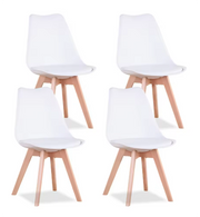 Eetkamer stoelen - Set van 4 - Met Zitvulling Kuipstoel - Tulpen Plastic - Eetkamerstoel - Wit