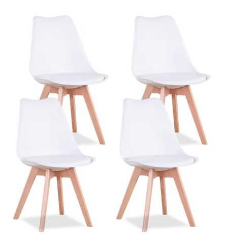 Eetkamer stoelen - Set van 4 - Met Zitvulling Kuipstoel - Tulpen Plastic - Eetkamerstoel - Wit