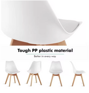 Eetkamer stoelen - Set van 4 - Met Zitvulling Kuipstoel - Tulpen Plastic - Eetkamerstoel - Wit