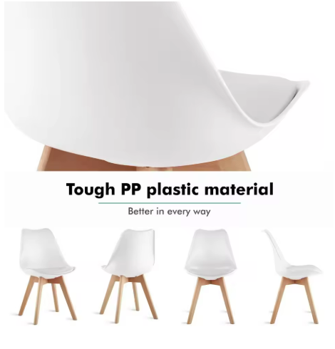 Eetkamer stoelen - Set van 4 - Met Zitvulling Kuipstoel - Tulpen Plastic - Eetkamerstoel - Wit