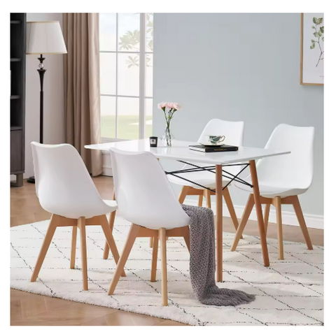 Eetkamer stoelen - Set van 4 - Met Zitvulling Kuipstoel - Tulpen Plastic - Eetkamerstoel - Wit