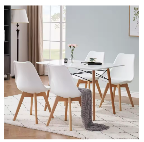 Eetkamer stoelen - Set van 4 - Met Zitvulling Kuipstoel - Tulpen Plastic - Eetkamerstoel - Wit