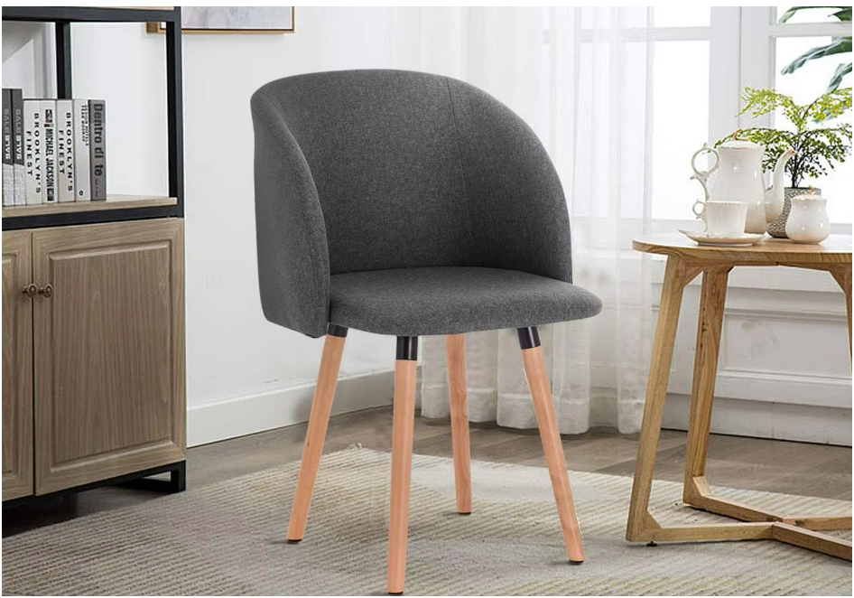 Eetkamerstoel - Keukenstoel - Woonkamerstoel - Gestoffeerde Stoel - Design Stoel met - Armleuningen - Massief Houten Frame - 1x - Donkergrijs