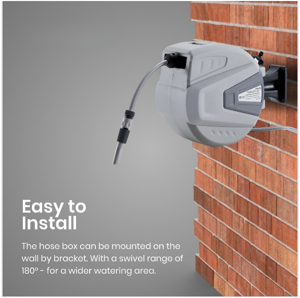 Tuinslanghaspel - Tuinslang - Waterslangslang met Snelkoppeling - 20 m - Grijs