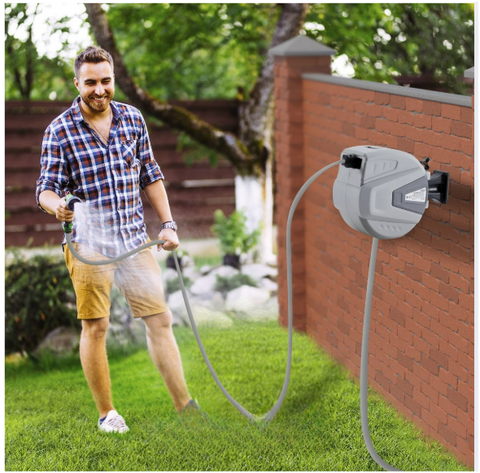 Tuinslanghaspel - Tuinslang - Waterslangslang met Snelkoppeling - 20 m - Grijs