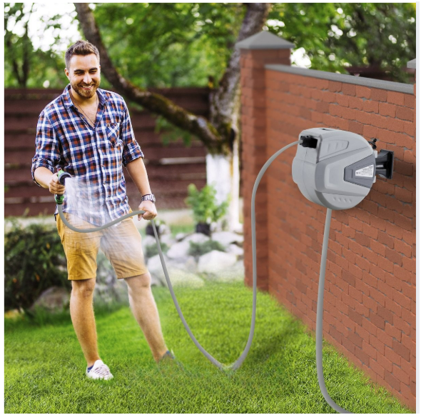 Tuinslanghaspel - Tuinslang - Waterslangslang met Snelkoppeling - 20 m - Grijs