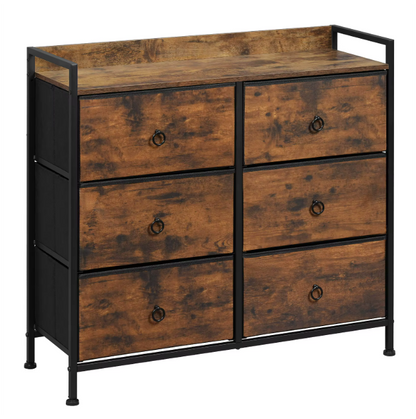 Ladekast met 6 Lades - Opbergkast met Houten Top & Metaal Frame - Voor Slaapkamer - Hal of Woonkamer - Met Zijbord & Verstelbare Voetjes - 80x29x78 cm - Rustiek bruin