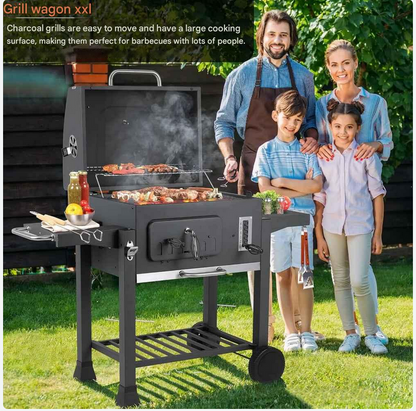 Houtskool Barbecue - XXL BBQ - Smoker Barbecue - Grilloppervlak - Houtskoollade - Opvouwbare Zijtafels - 130x137x49 cm - Zijpanelen - Grijs