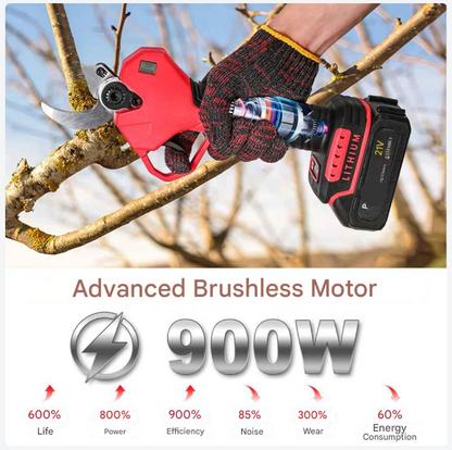 Elektrische Snoeischaar - 40mm - Accu Snoeischaar - 900W - Takkenschaar - Heggenschaar - Digitale Display - Voor Bomen - en Tuinonderhoud - 2 Accu - Rood
