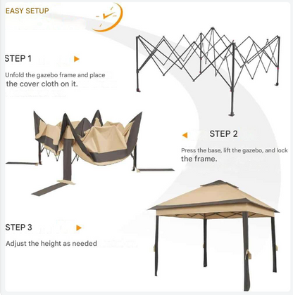 Gazebo Pop-Up Tent  - Kampeertent - Opvouwbare Partytent - Tenten - 3.3x3.3m - Waterdichte - 4 Muskietennetten - voor Camping - Feest of Festival - Lichtgrijs en Donker