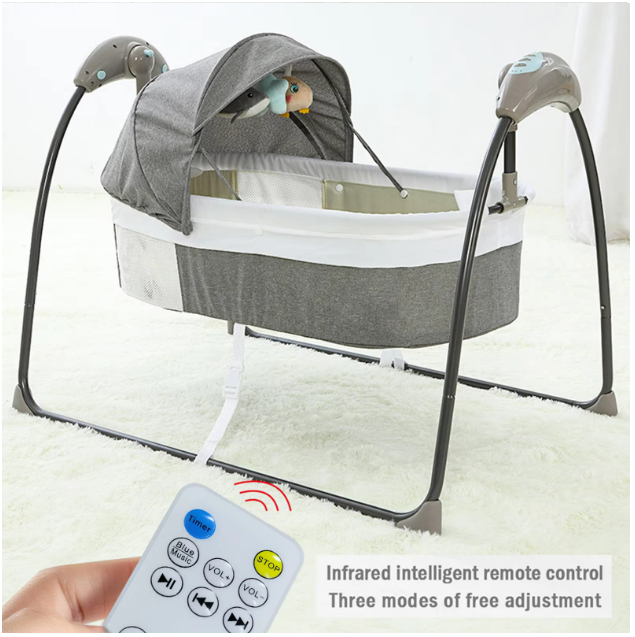 Babybed - Babywieg - Schommelbed baby - Co sleeper - Tot 18kg - 3 Snelheden - Grijs - QUORE