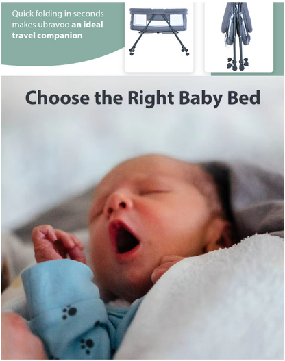 Baby Bed - Co Sleeper - Opvouwbaar - Grab-And-Go Reiswieg - Schommelfunctie - Op Wielen - Incl. Matras - Khaki Bravo Comfort