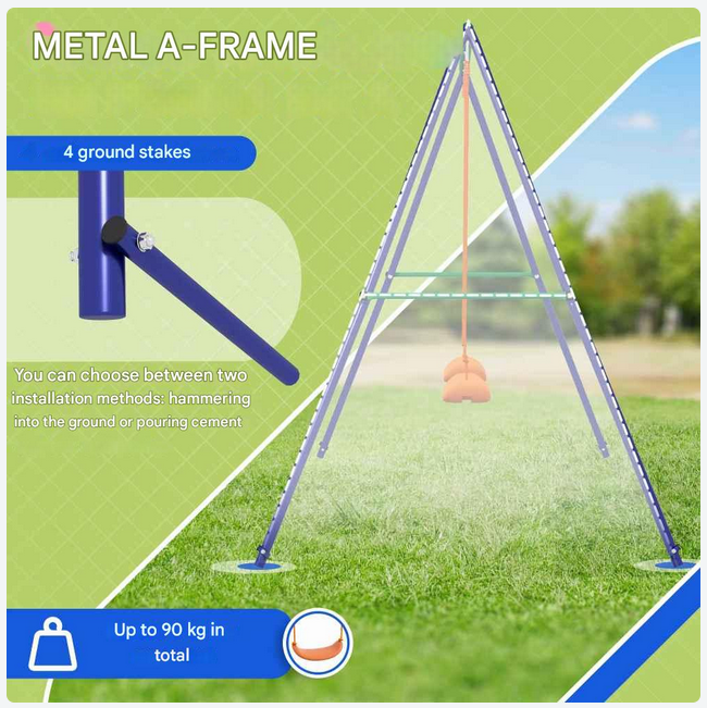 Kinderschommel - Outdoor Schommel - Buitenschommel - Schommel - met 2 Zitjes - Tuinspeelgoed - Metalen A-Frame Schommel - Weerbestendig & UV-bestendig - Blauw
