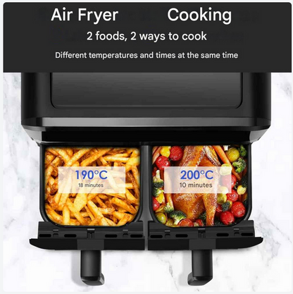 Heteluchtfriteuse – Airfryer - Airfryer Oven - 15L - Dubbele Zones - 2600W - 240V - 8 Programma’s - Dubbele Mand XL -Touch Bedieningspaneel - Kijkvenster - Zwart