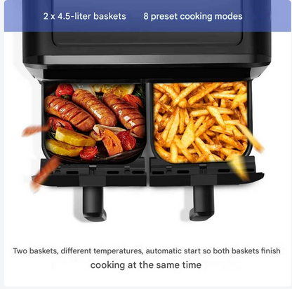 Heteluchtfriteuse – Airfryer - Airfryer Oven - 15L - Dubbele Zones - 2600W - 240V - 8 Programma’s - Dubbele Mand XL -Touch Bedieningspaneel - Kijkvenster - Zwart
