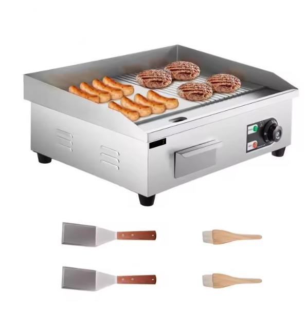 Elektrische Grillplaat - Grillplaat - Teppanyaki Grill - voor Horeca - Thuisgebruik - Ruim Bakoppervlak - 50-300°C Temperatuurregeling - AC 220-240V - 50Hz - 2000W - 14 inch - RVS - Zilver