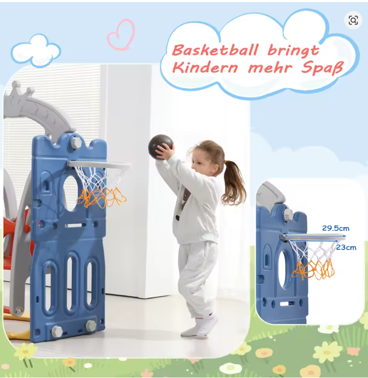 5-in-1 Glijbaan - Kinderspeeltuin - met Basketbalring - Schommel - Klimladder - Opslag - voor Kinderen - van 1-8 jaar - Veilige Dichte Trap - Speelplezier Gegarandeerd - Geschikt voor Binnen - Buiten - Tuin - 157 x 150 x 120 - Blauw
