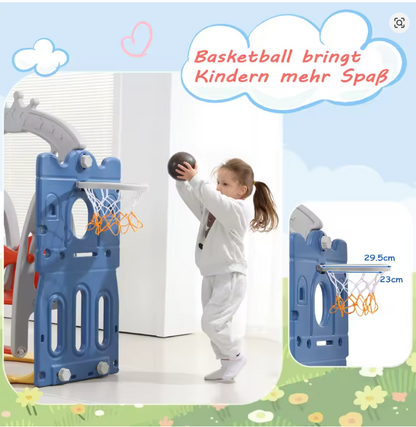 5-in-1 Glijbaan - Kinderspeeltuin - met Basketbalring - Schommel - Klimladder - Opslag - voor Kinderen - van 1-8 jaar - Veilige Dichte Trap - Speelplezier Gegarandeerd - Geschikt voor Binnen - Buiten - Tuin - 157 x 150 x 120 - Blauw