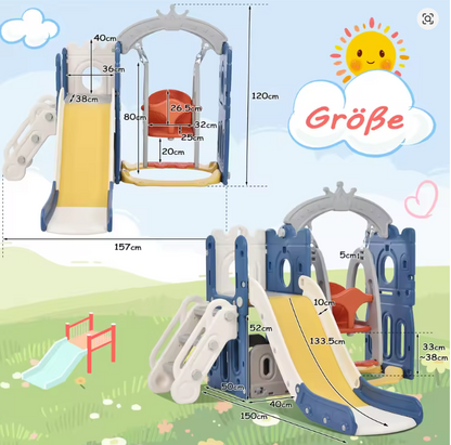 5-in-1 Glijbaan - Kinderspeeltuin - met Basketbalring - Schommel - Klimladder - Opslag - voor Kinderen - van 1-8 jaar - Veilige Dichte Trap - Speelplezier Gegarandeerd - Geschikt voor Binnen - Buiten - Tuin - 157 x 150 x 120 - Blauw