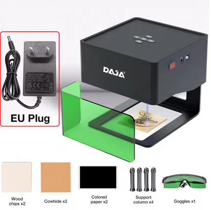 Mini Lasergraveermachine - Graveermachine - Graveerder - Graveerapparaat - Draagbare - met Bril -  Bluetooth - voor Geschilderd Dog Tag - Papier - Leer - Houten - Plastic - Logo - EU-stekker - 8 x 8 cm - Zwart - QUORE