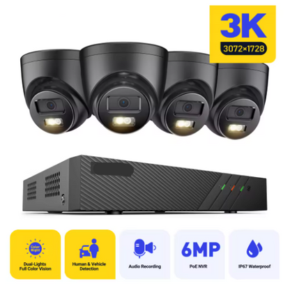 Beveiligingscamera - Camerabewaking - Beveiligingscamerasysteem - 8 Kanalen - 4K CCTV Systeem - IP Camera met Geluid - PoE IP Camera - Nachtzicht - 4 Camera's - voor Binnen en Buiten - Ingebouwde HDD: 2T