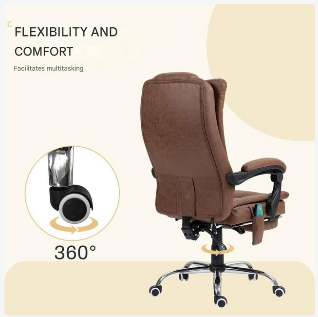 Massagestoel - Ergonomische Bureaustoel - Gaming Stoel - Kantoorstoel - Stoelen - met Verstelbare Rugleuning - en Verwarming - 6 Massagepunten - 360° Draaibaar - Verstelbare Voetsteun - Bruin - QUORE