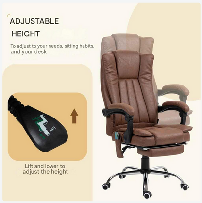Massagestoel - Ergonomische Bureaustoel - Gaming Stoel - Kantoorstoel - Stoelen - met Verstelbare Rugleuning - en Verwarming - 6 Massagepunten - 360° Draaibaar - Verstelbare Voetsteun - Bruin - QUORE