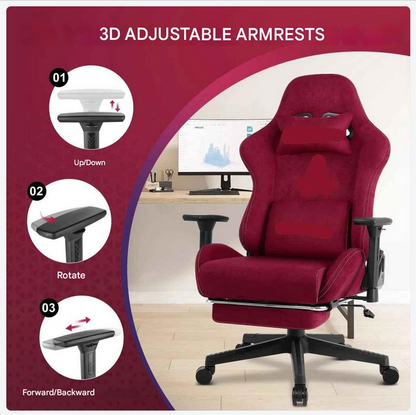 Gaming Stoel - Bureaustoel Ergonomisch - Stoelen - Kantoorstoel - met 360° Draaiend Zitvlak - Verstelbare Computerstoel - met Voetsteun en Hoofdsteun - Bruin - QUORE