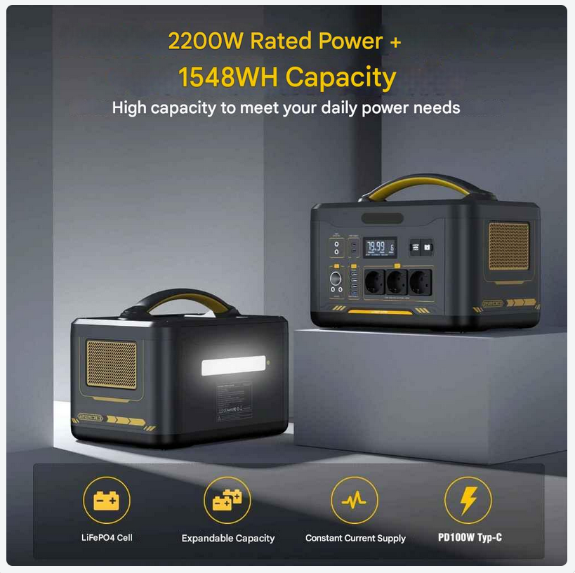 Powerstation - Stroomgenerator - Powerbank - Draagbare - LiFePO4 Batterij - 1548Wh - 1800W - Zonnegenerator - USB-C 100W - LED Zaklamp - 10 Beschermingssystemen