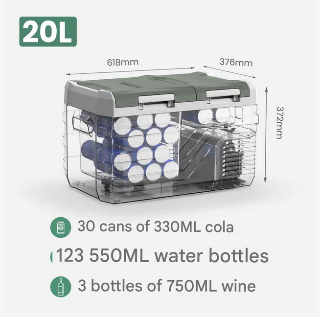 Auto Koelbox - Koelbox - Compressor Koelkast - Compressor Koelbox - Camping Koelkast - met Vriezerfunctie - 20L - 12/24V DC & 100-240V AC - 45dB - -20°C tot +20°C - voor Binnen - en Buitenevenementen