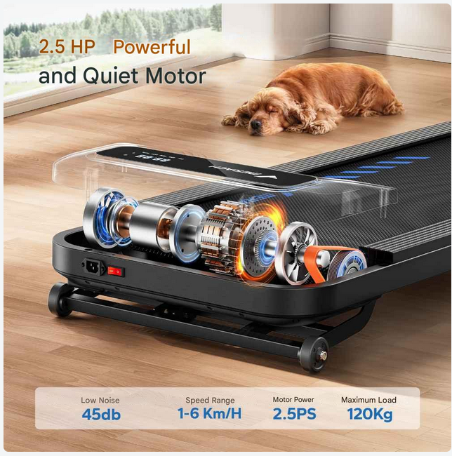 Loopband - Walking Pad - Wandelband - Hardloopband - Loopbanden - 2.5PK - Auto-Incline tot 9% - Leuning - 6,5 cm Hoog - Bluetooth & Afstandsbediening - 45dB - Draagbaar - voor Thuis - Kantoor