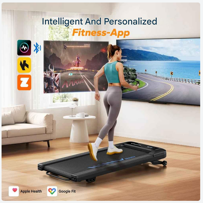 Loopband - Walking Pad - Wandelband - Hardloopband - Loopbanden - 2.5PK - Auto-Incline tot 9% - Leuning - 6,5 cm Hoog - Bluetooth & Afstandsbediening - 45dB - Draagbaar - voor Thuis - Kantoor