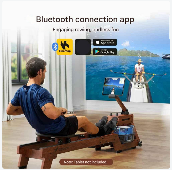 Water Roeimachine - Roeimachine - Magnetische Roeitrainer - Roeiapparaat - van Massief Hout - Bluetooth Connectie - Ergonomische Zitting - 22L Watertank - Max 150kg – Voor Thuisgebruik