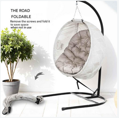Hangstoel in Ei-vorm - Egg Hangstoel - Hangstoel Ei - Tuin Schommelstoel - met Standaard - Opvouwbare Mand - Inclusief Kussen - en Bekerhouder - 106x114x178cm - voor Buiten - Terrasdecoratie - Balkon - Geel