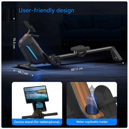 Roeimachine - Magnetische Roeitrainer - Roeiapparaat - Opvouwbare - 16 Niveau Weerstand - Bluetooth Connectie - LCD Display - Elektronische Gripbediening - Max 159kg - Ergonomisch Ontwerp - Thuis Fitnessapparaat