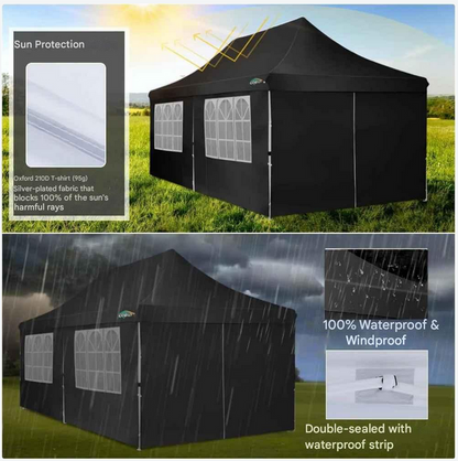 Partytent - Pop-Up Partytenten - Easy up Tent - Vouwtent - Party Tent Opvouwbaar - 3x6m - 6 Zijwanden - UV50+ Tuinpaviljoen - Waterdichte - voor Feest - Markt - BBQ of Camping - Khaki