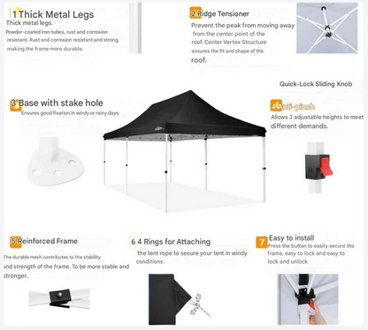 Partytent - Pop-Up Partytenten - Easy up Tent - Vouwtent - Party Tent Opvouwbaar - 3x6m - 6 Zijwanden - UV50+ Tuinpaviljoen - Waterdichte - voor Feest - Markt - BBQ of Camping - Khaki