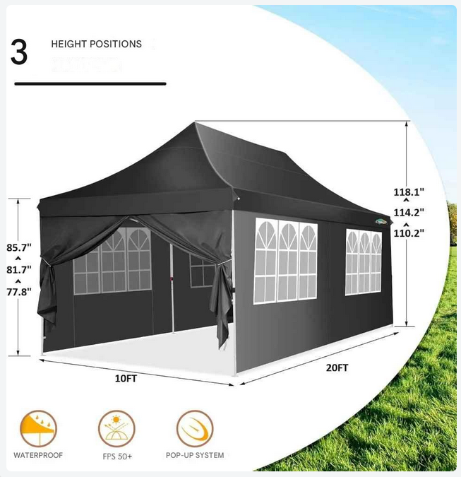 Partytent - Pop-Up Partytenten - Easy up Tent - Vouwtent - Party Tent Opvouwbaar - 3x6m - 6 Zijwanden - UV50+ Tuinpaviljoen - Waterdichte - voor Feest - Markt - BBQ of Camping - Khaki