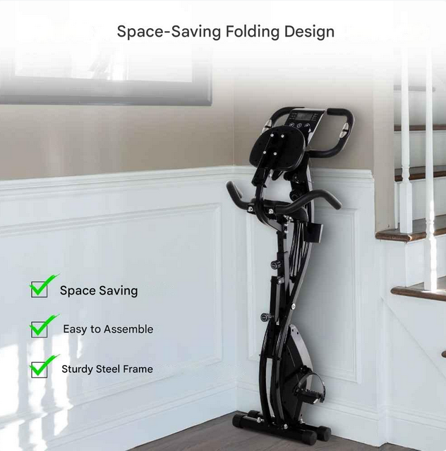 Hometrainer - Spinningfiets - Hometrainers - Indoorfietsen - Indoorfiets - 2-in-1 Fitness Fiets - 8 Niveaus - LCD Display - Opvouwbare - Verstelbaar Zadel - met Rugleuning - 120kg Draagkracht - Fiets - voor Cardio Training - Zwart - QUORE