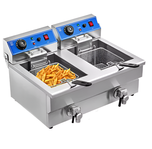 Dubbele Frituurpan - Frituurpannen - Horeca Friteuse - 20L - 6000W - Instelbare Thermostaat - RVS - 2 Tanks - Snelle Verwarming - Voor Horeca - en Thuisgebruik - QUORE