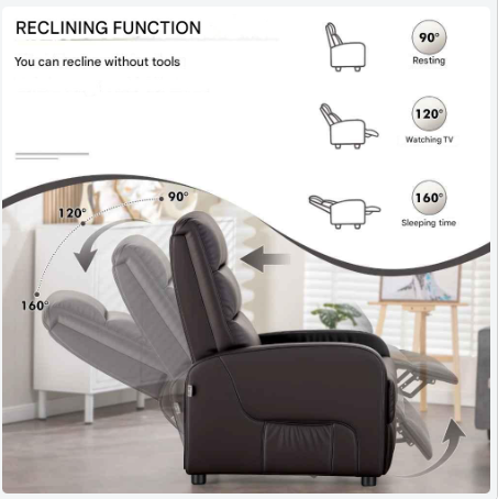 Relaxstoel - Relaxstoelen - Stoelen - Loungestoel - TV Stoel - met Voetsteun - en Kussen - Verstelbare Rugleuning - Comfortabele - PU Leer - 160° Ligstand - Voor Woonkamer - Slaapkamer - Thuisbioscoop - Zwart