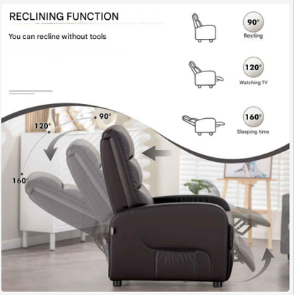 Relaxstoel - Relaxstoelen - Stoelen - Loungestoel - TV Stoel - met Voetsteun - en Kussen - Verstelbare Rugleuning - Comfortabele - PU Leer - 160° Ligstand - Voor Woonkamer - Slaapkamer - Thuisbioscoop - Zwart