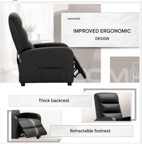 Relaxstoel - Relaxstoelen - Stoelen - Loungestoel - TV Stoel - met Voetsteun - en Kussen - Verstelbare Rugleuning - Comfortabele - PU Leer - 160° Ligstand - Voor Woonkamer - Slaapkamer - Thuisbioscoop - Zwart