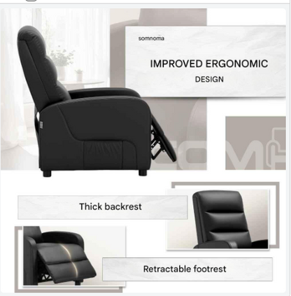 Relaxstoel - Relaxstoelen - Stoelen - Loungestoel - TV Stoel - met Voetsteun - en Kussen - Verstelbare Rugleuning - Comfortabele - PU Leer - 160° Ligstand - Voor Woonkamer - Slaapkamer - Thuisbioscoop - Zwart