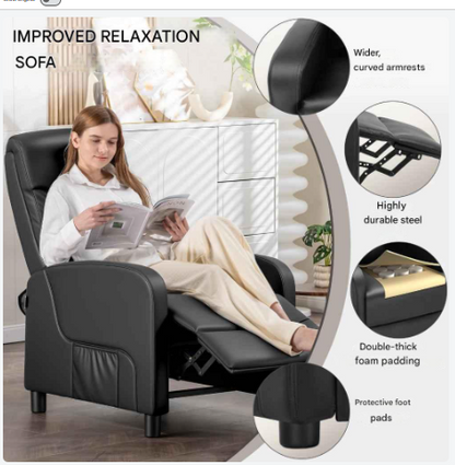 Relaxstoel - Relaxstoelen - Stoelen - Loungestoel - TV Stoel - met Voetsteun - en Kussen - Verstelbare Rugleuning - Comfortabele - PU Leer - 160° Ligstand - Voor Woonkamer - Slaapkamer - Thuisbioscoop - Zwart