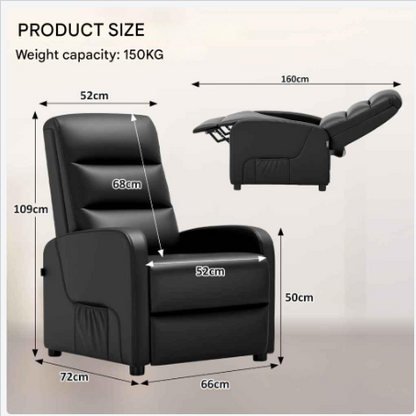 Relaxstoel - Relaxstoelen - Stoelen - Loungestoel - TV Stoel - met Voetsteun - en Kussen - Verstelbare Rugleuning - Comfortabele - PU Leer - 160° Ligstand - Voor Woonkamer - Slaapkamer - Thuisbioscoop - Zwart