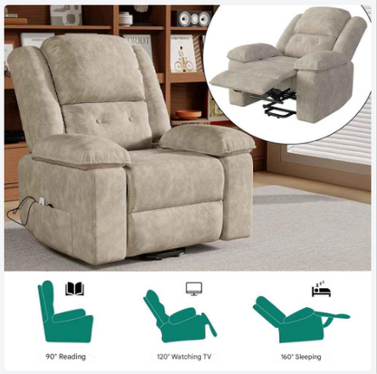 Relaxstoel - Relaxstoelen - Massagestoel - Loungestoel - Elektrische - met Sta-op Functie - Punts Massage - en  Lendewarmte - Afstandsbediening - Voor Senioren - en TV-hoek - Lichte Bruin