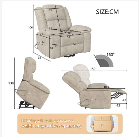 Relaxstoel - Relaxstoelen - Massagestoel - Loungestoel - Elektrische - met Sta-op Functie - Punts Massage - en  Lendewarmte - Afstandsbediening - Voor Senioren - en TV-hoek - Lichte Bruin