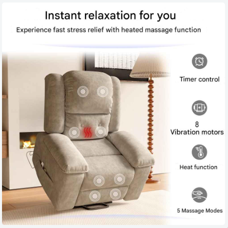 Relaxstoel - Relaxstoelen - Massagestoel - Loungestoel - Elektrische - met Sta-op Functie - Punts Massage - en  Lendewarmte - Afstandsbediening - Voor Senioren - en TV-hoek - Lichte Bruin